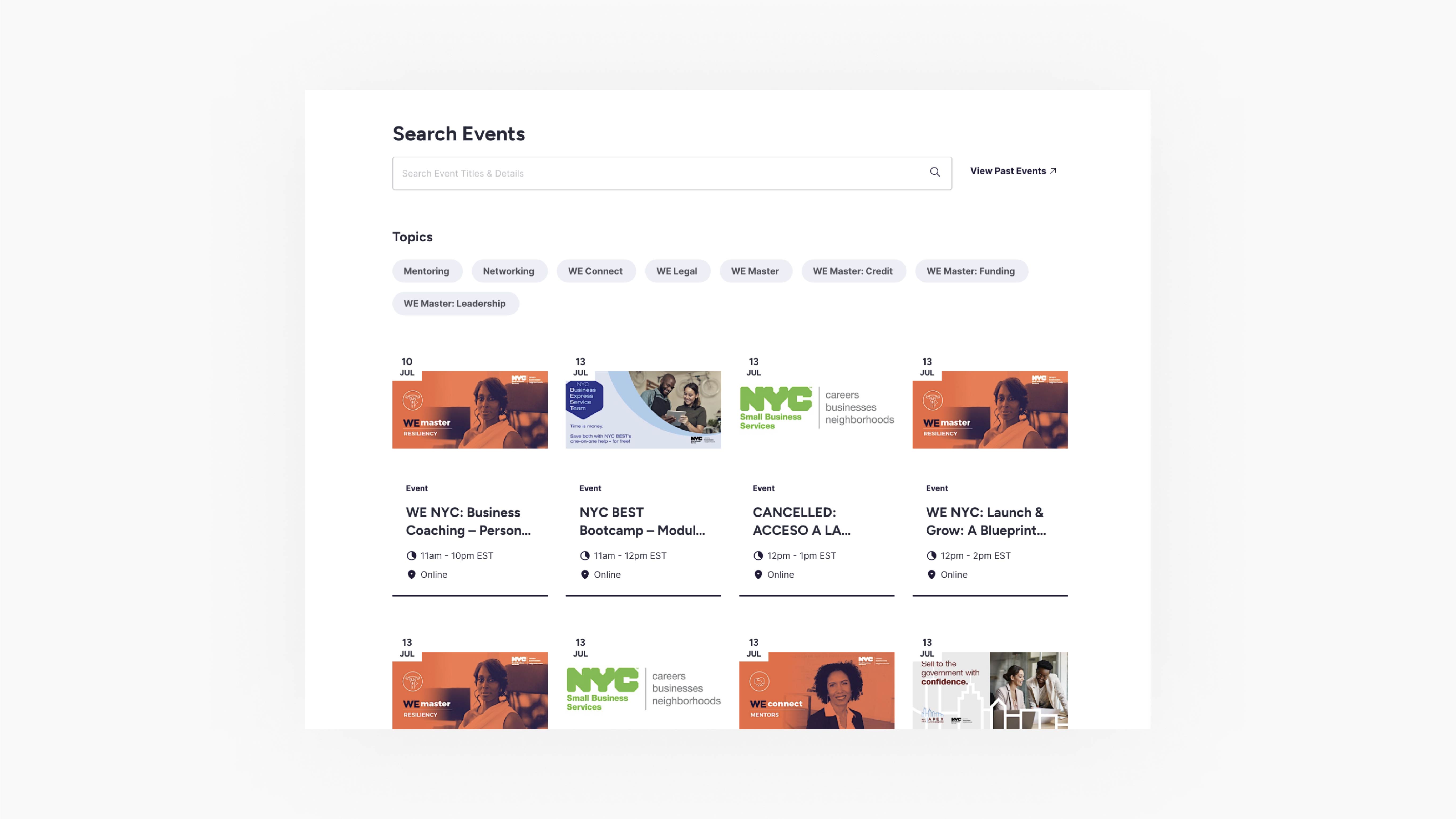 events page design