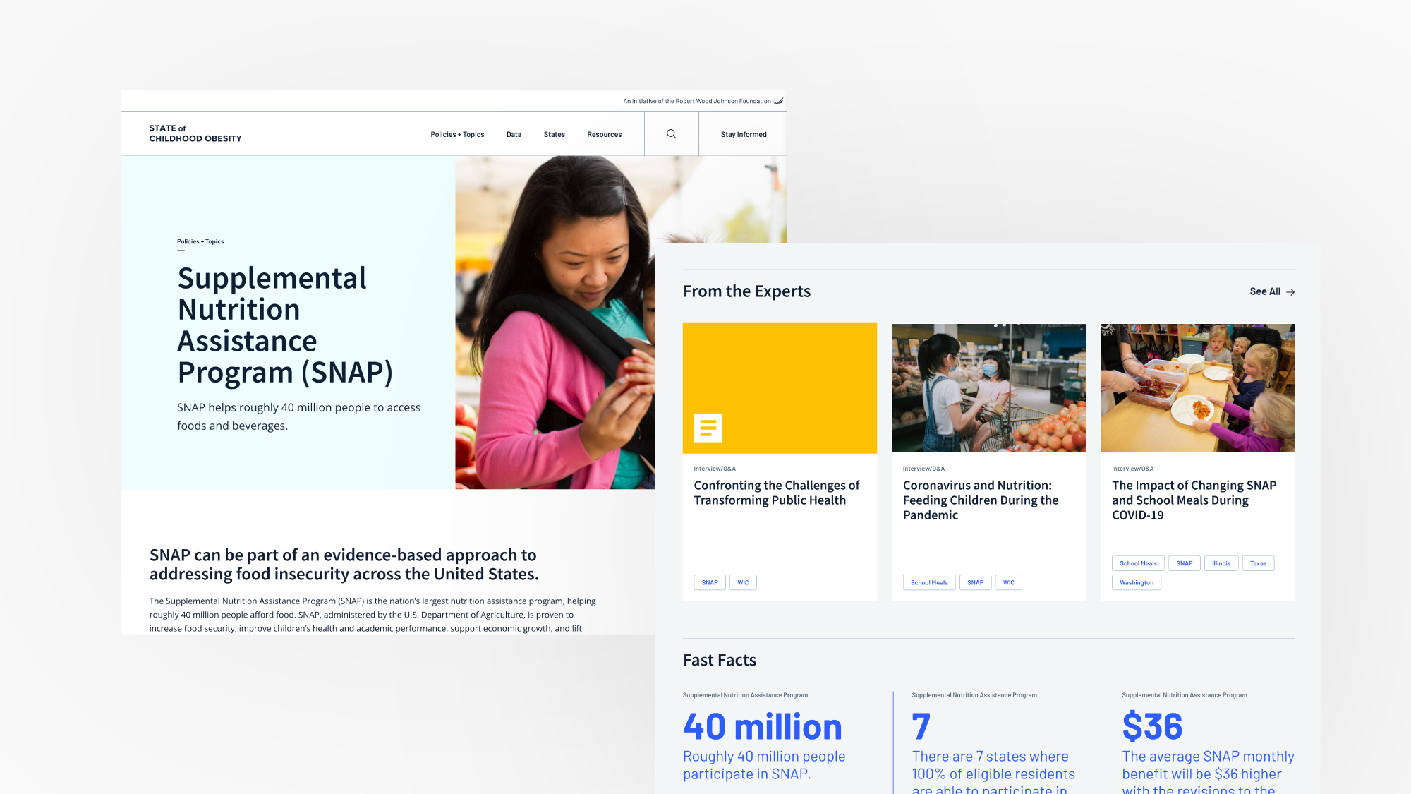 SNAP web page layout side by side