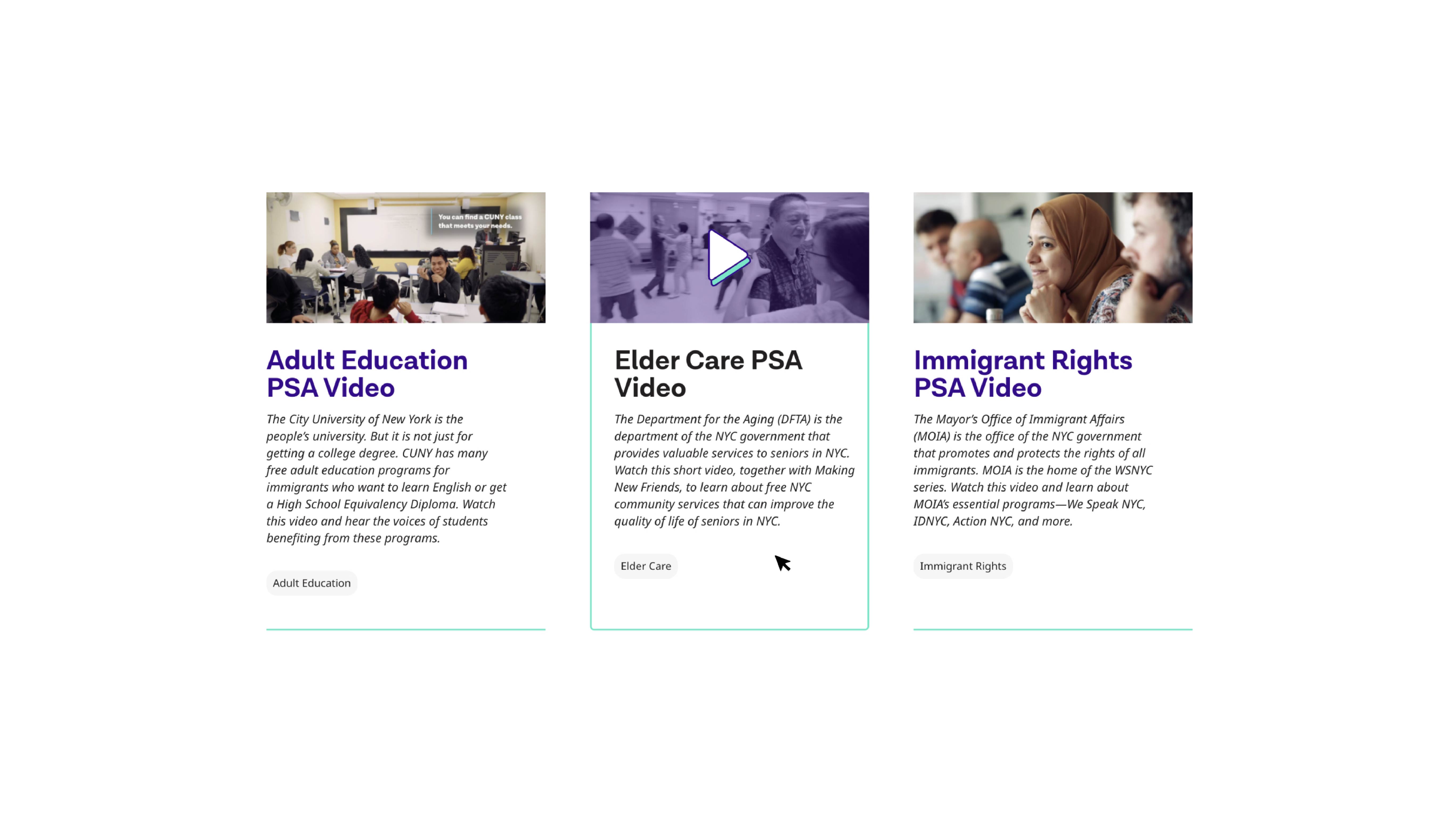 We Speak NYC website PSA video cards screenshot