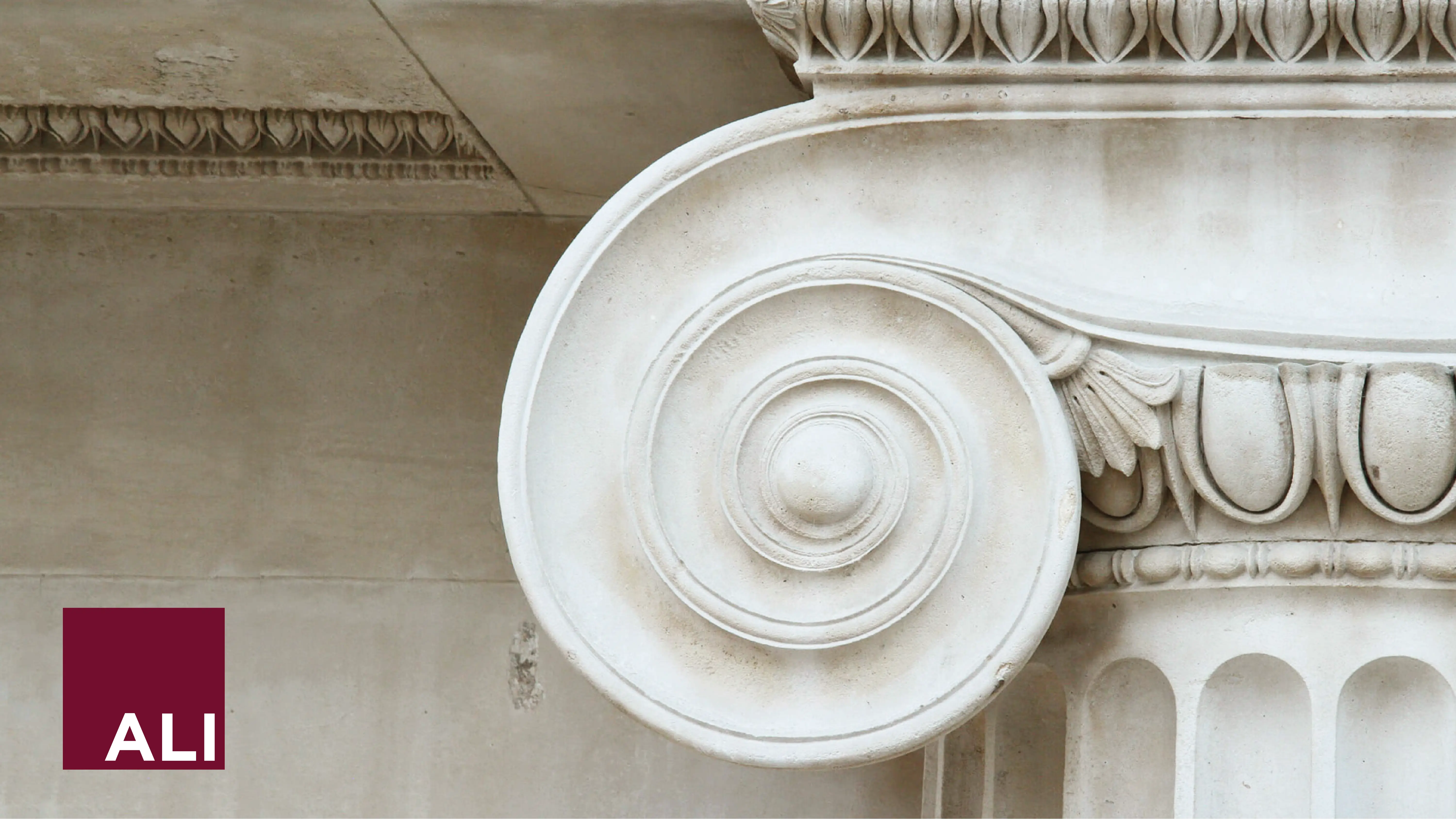 close up image of courthouse structure and ALI logo