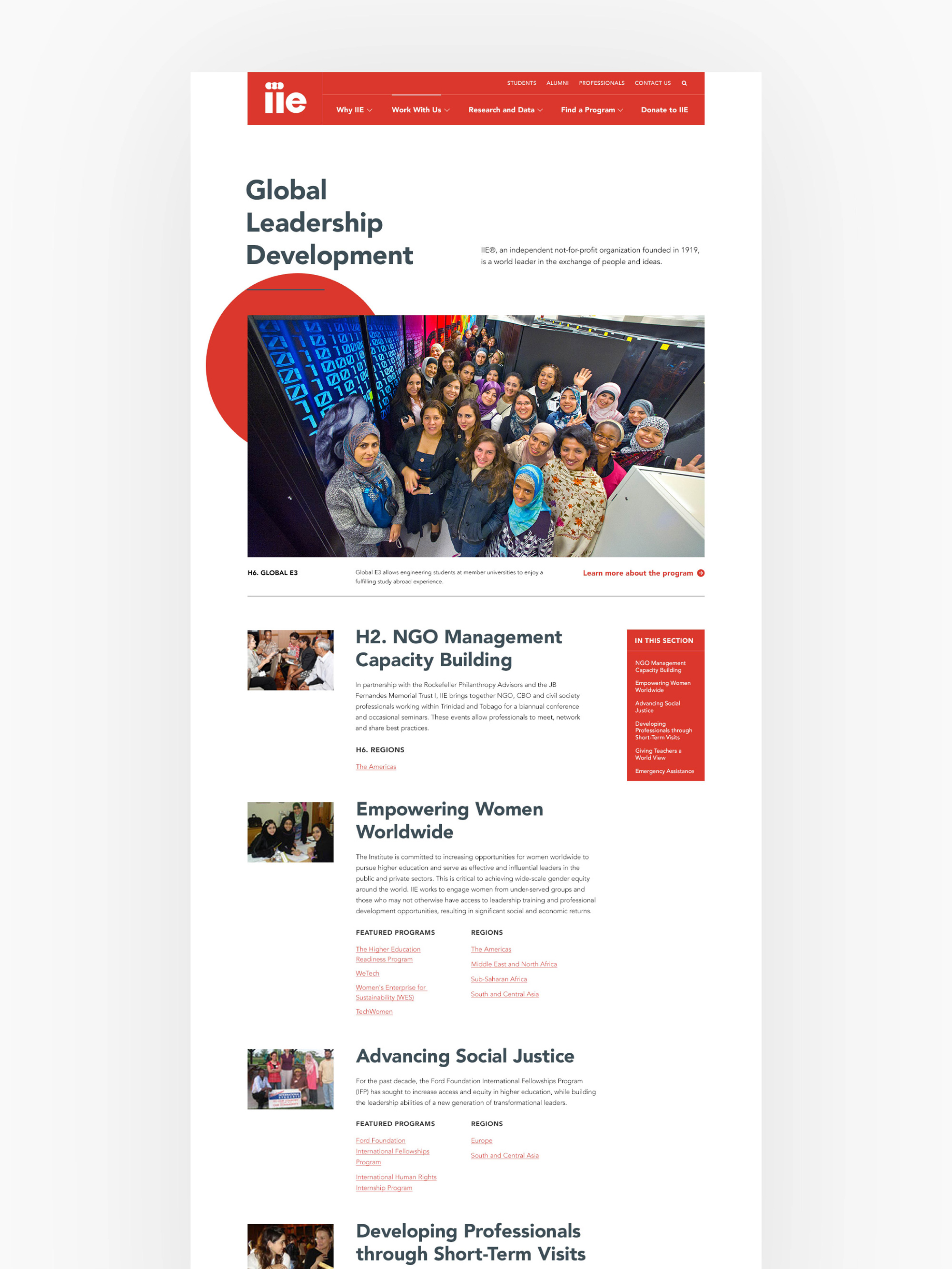 Institute of International Education website global leadership page screenshot