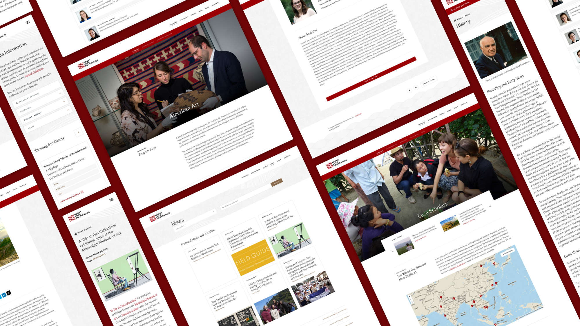 Henry Luce Foundation various website page layouts
