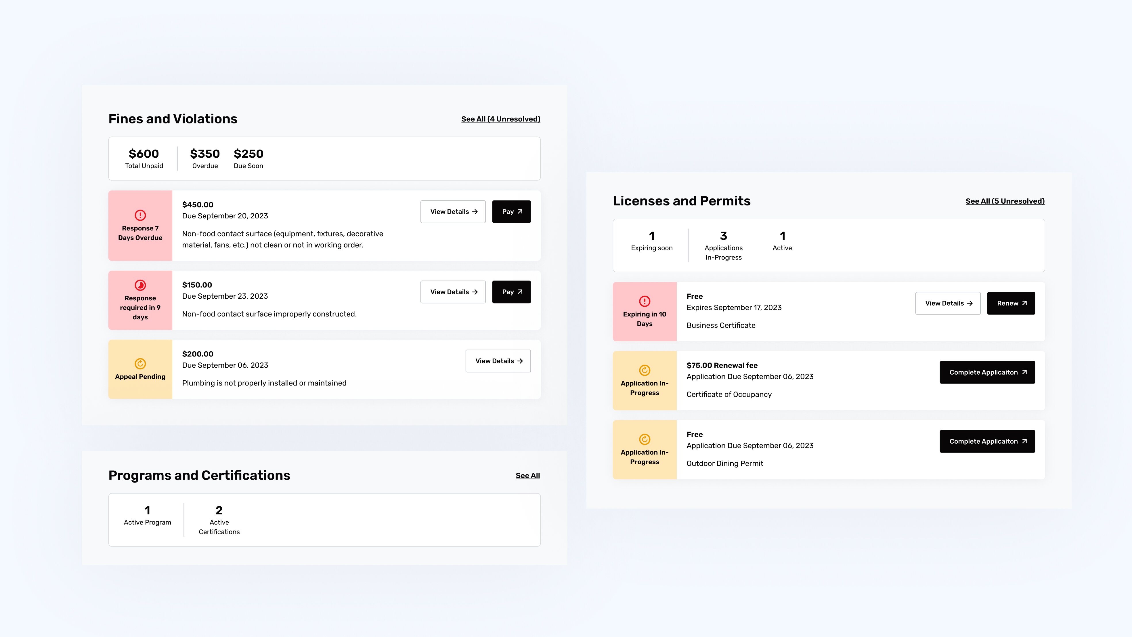 Elements from the design system which show transactions and their statuses