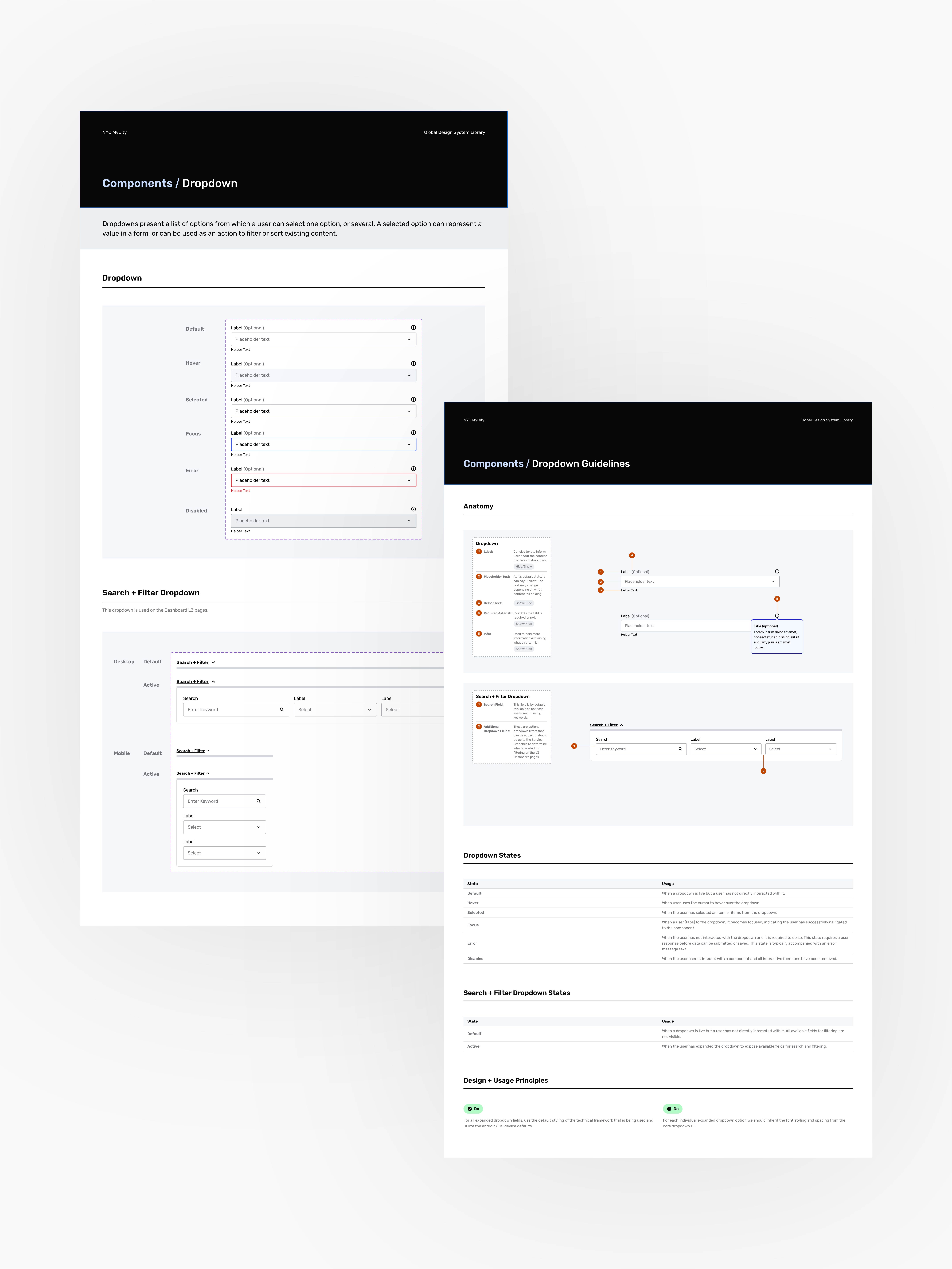 Design system elements showing component library and layouts